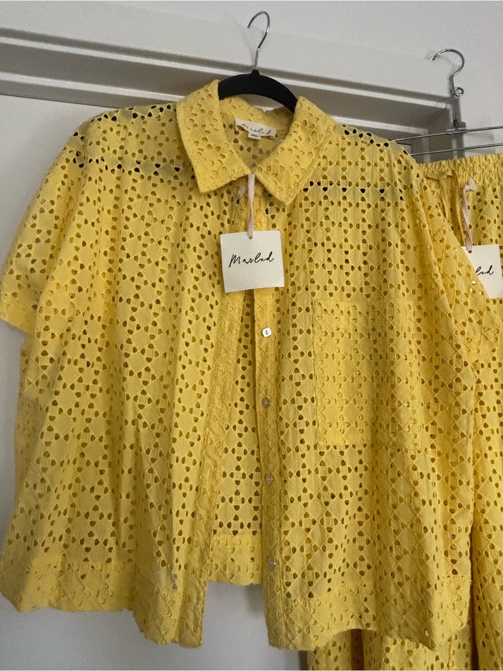 Marled Sunflower Yellow Eyelet Wide-Leg Pants - Picture 2 of 3